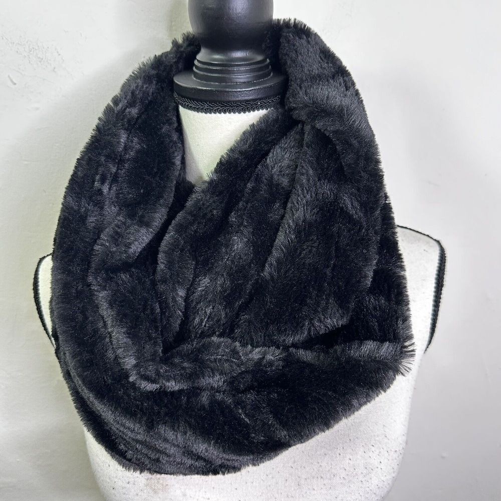 Westloop‎ West Loop Faux Fur Infinity Scarf Black One Size Winter Warm Elegant